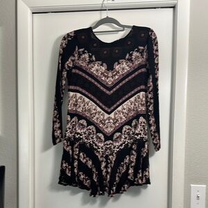 Free People Black and Pink Long Sleeve Dress